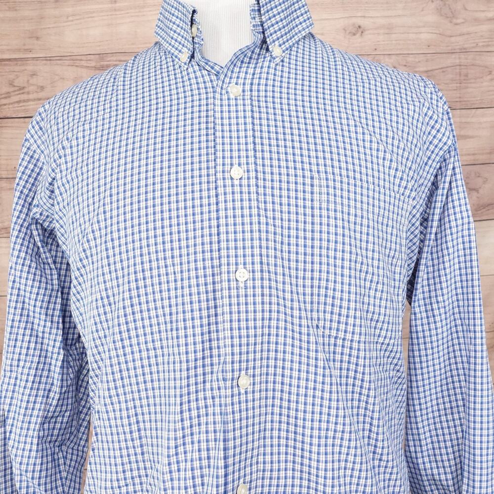 Kirkland Signature Shirt‎ 17.5 32/33 Blue White Plaid Traditional Fit Cotton